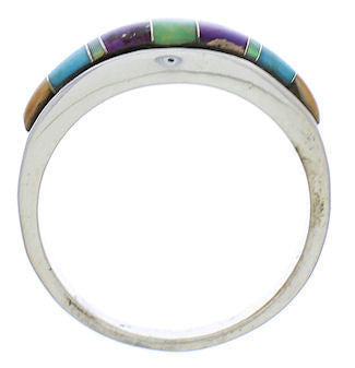 Southwest Multicolor Inlay Silver Ring Size 6-1/2 EX51032